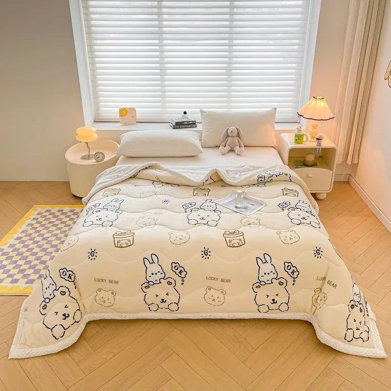 Cream Velvet Quilted Blanket 150x200cm Size