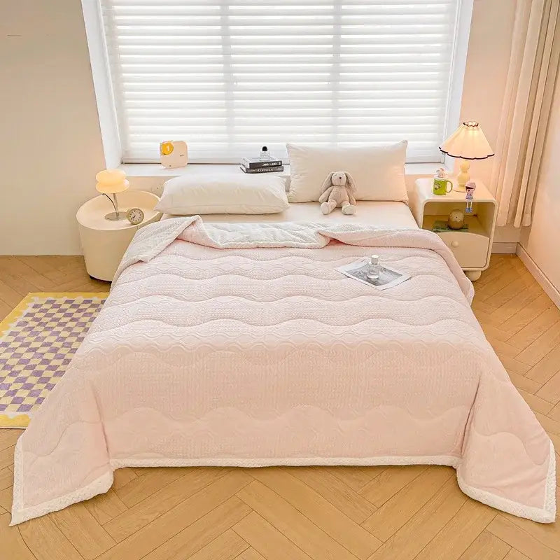 Cream Velvet Quilted Blanket 150x200cm Size