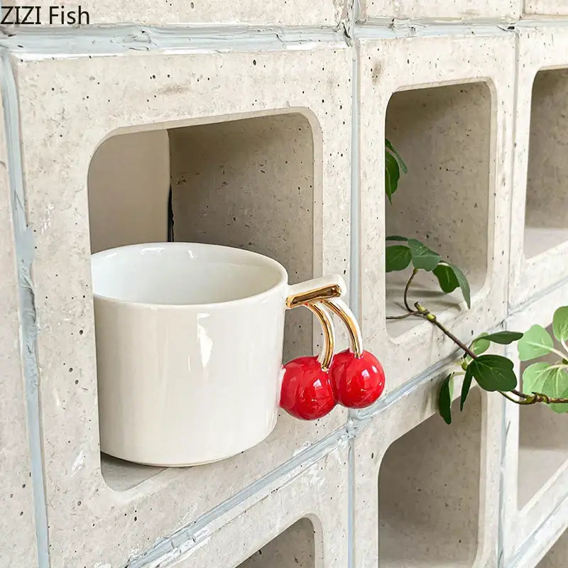 White Ceramic Cherry Mug