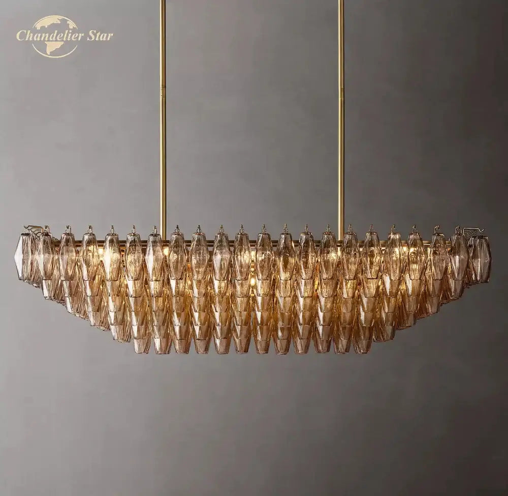 Brass Smoke Glass Chandelier