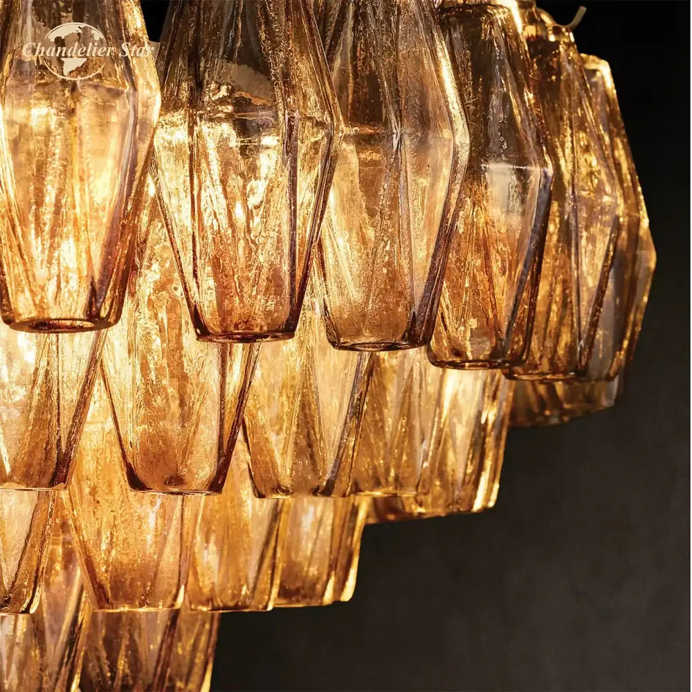 Brass Smoke Glass Chandelier