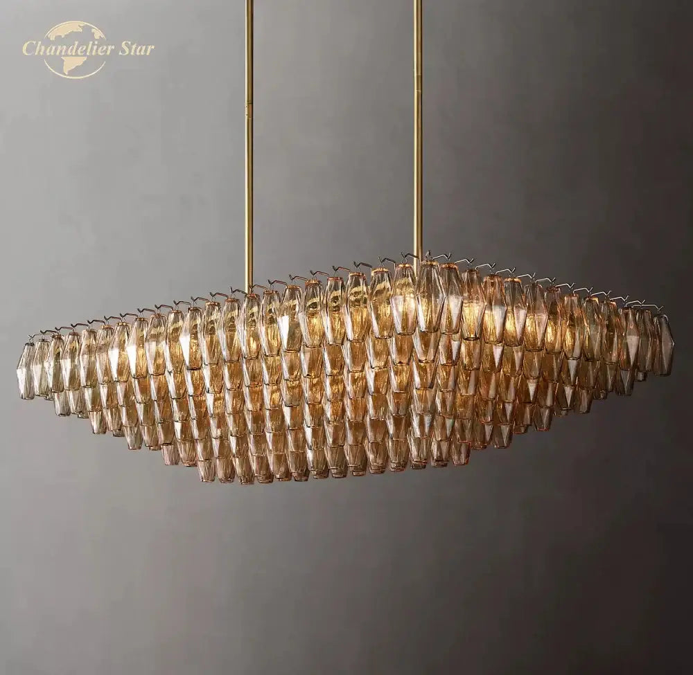 Brass Smoke Glass Chandelier