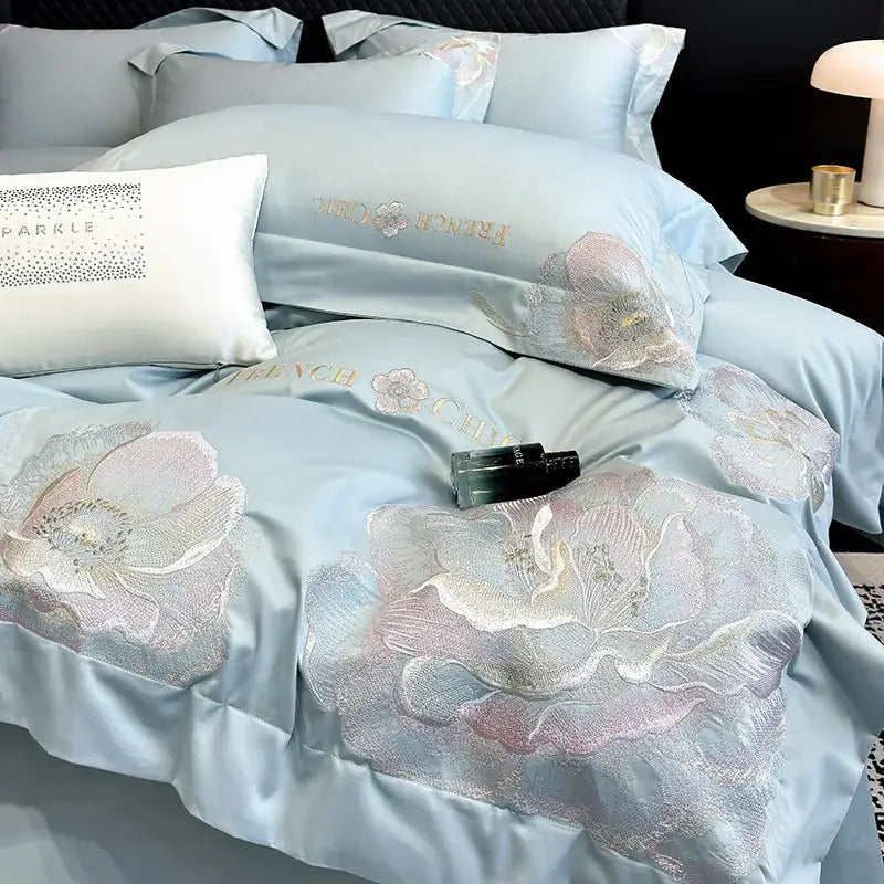 Light Blue Gold Bedding Set