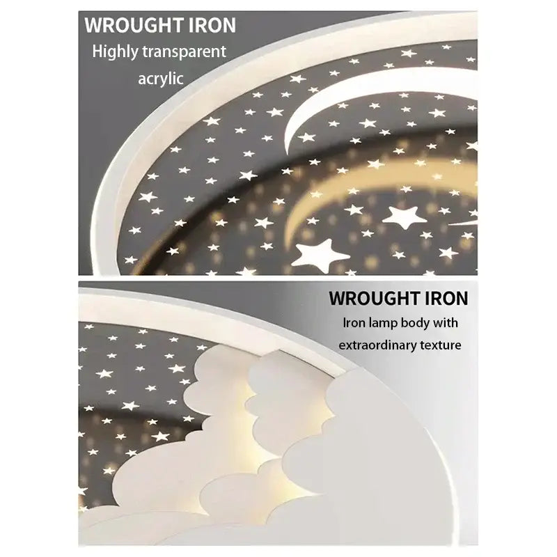 White LED Ceiling Lamp Moon Star Kids Design