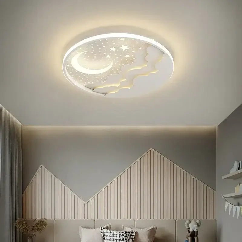 White LED Ceiling Lamp Moon Star Kids Design