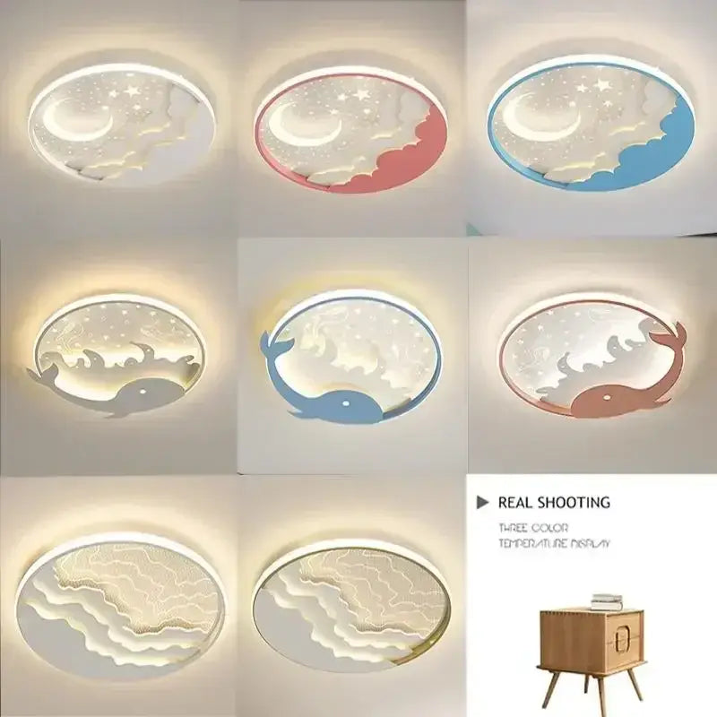 White LED Ceiling Lamp Moon Star Kids Design