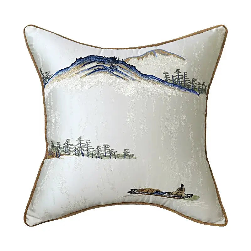 Cream Blue Lumbar Pillow