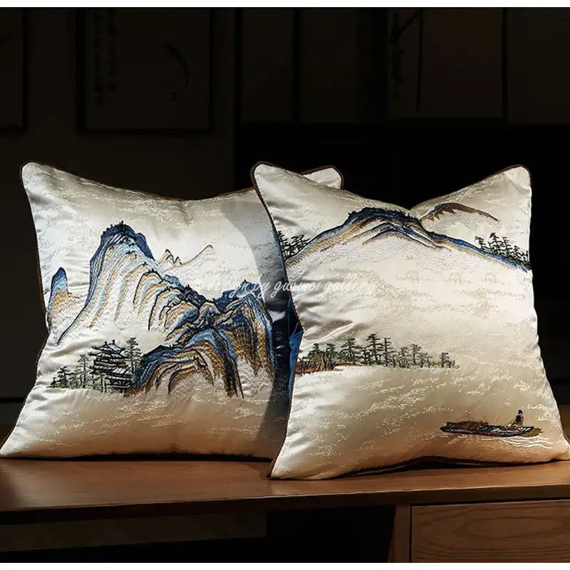 Cream Blue Lumbar Pillow