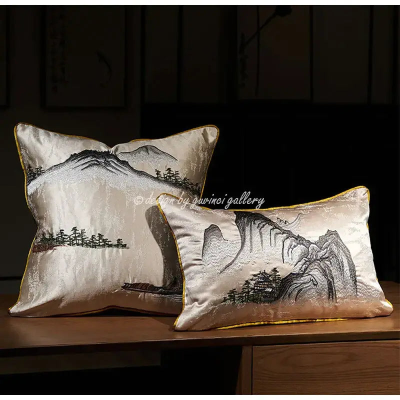 Cream Blue Lumbar Pillow