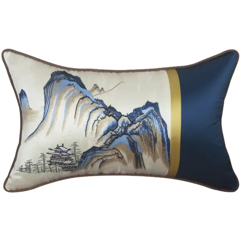 Cream Blue Lumbar Pillow