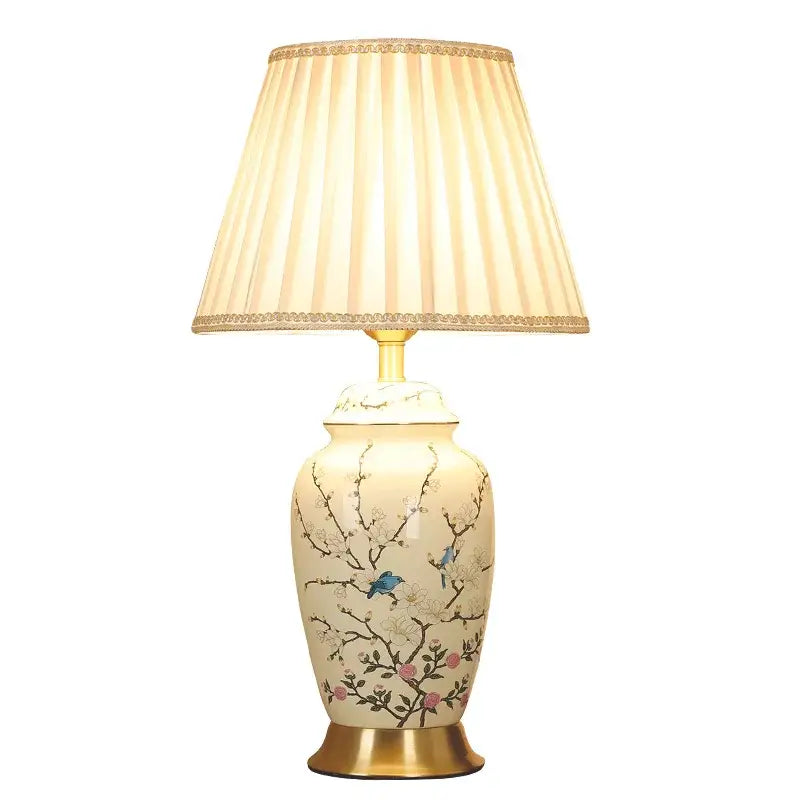 Yellow Ceramic Table Lamp Cherry Blossom Design