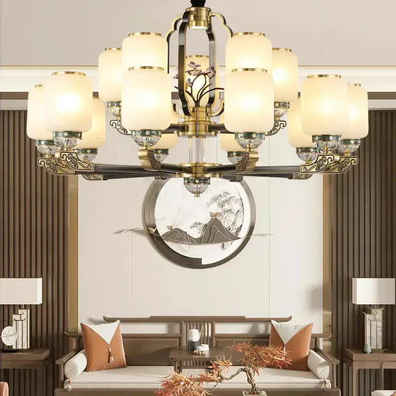 Brass Jade Chandelier