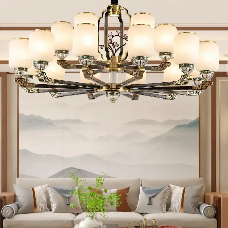Brass Jade Chandelier