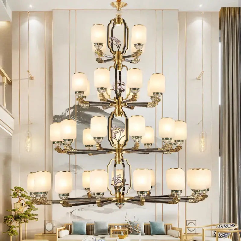 Brass Jade Chandelier