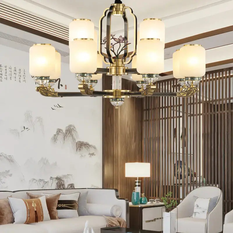 Brass Jade Chandelier