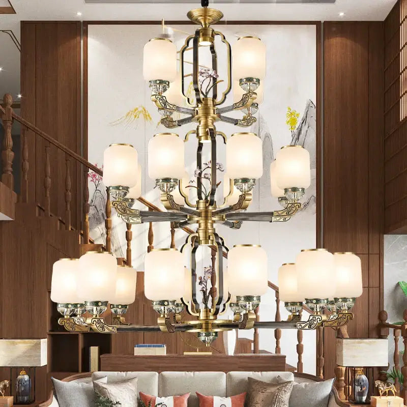 Brass Jade Chandelier