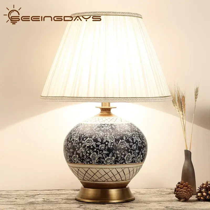 Black Copper Table Lamp Ceramic Accent