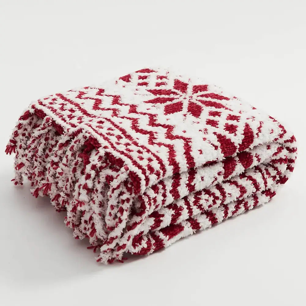 Red Chunky Knit Christmas Blanket