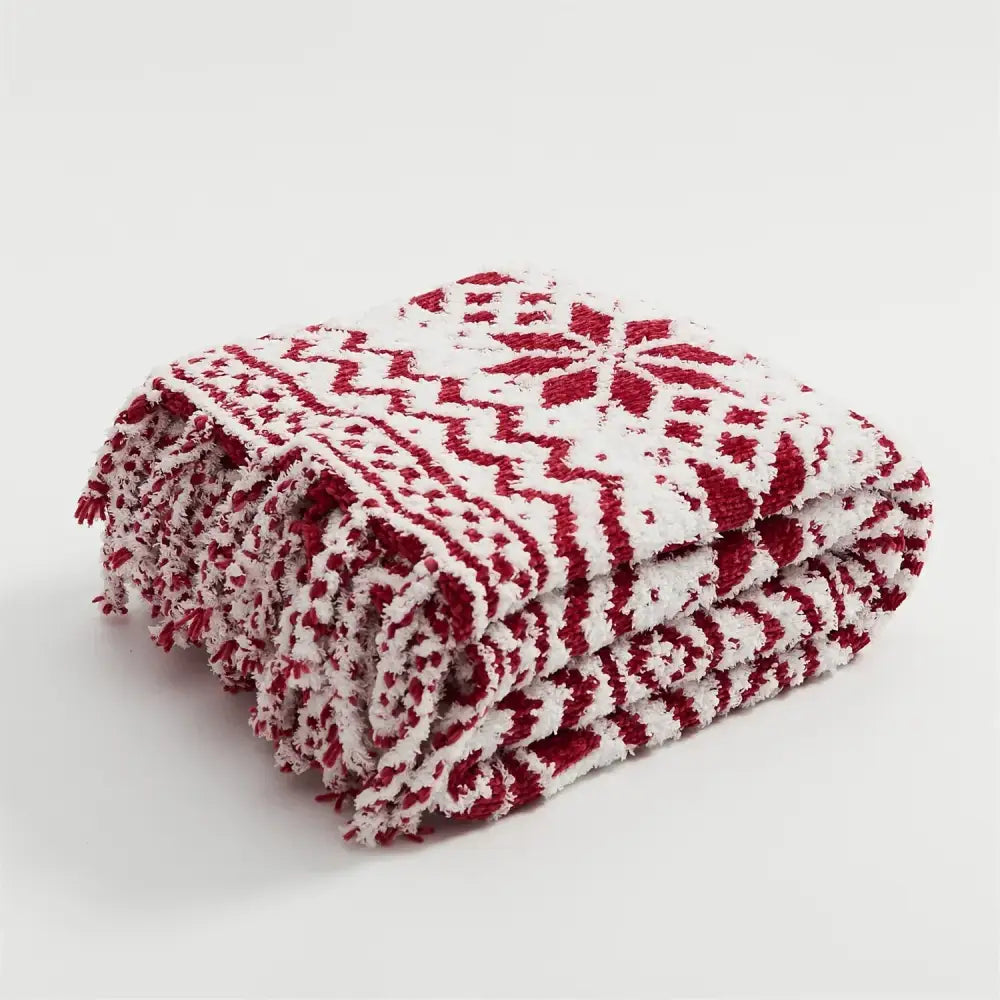 Red Chunky Knit Christmas Blanket