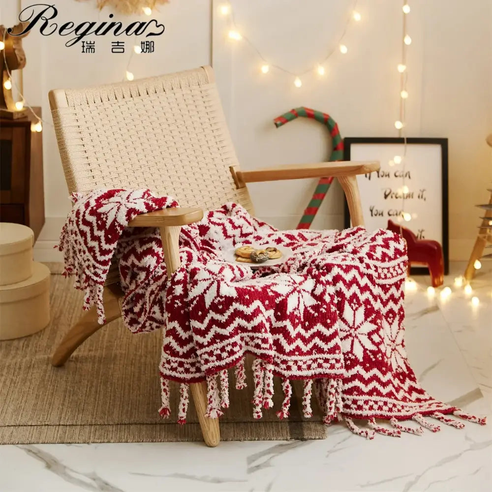 Red Chunky Knit Christmas Blanket