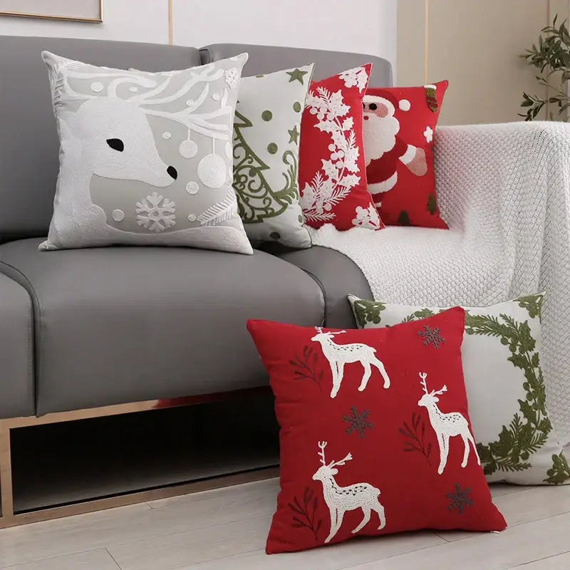 Red Deer Snowflake Cushion Cover