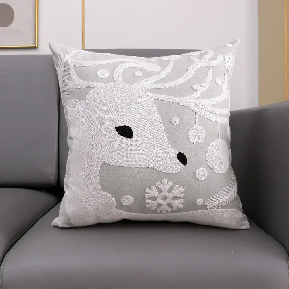 Red Deer Snowflake Cushion Cover
