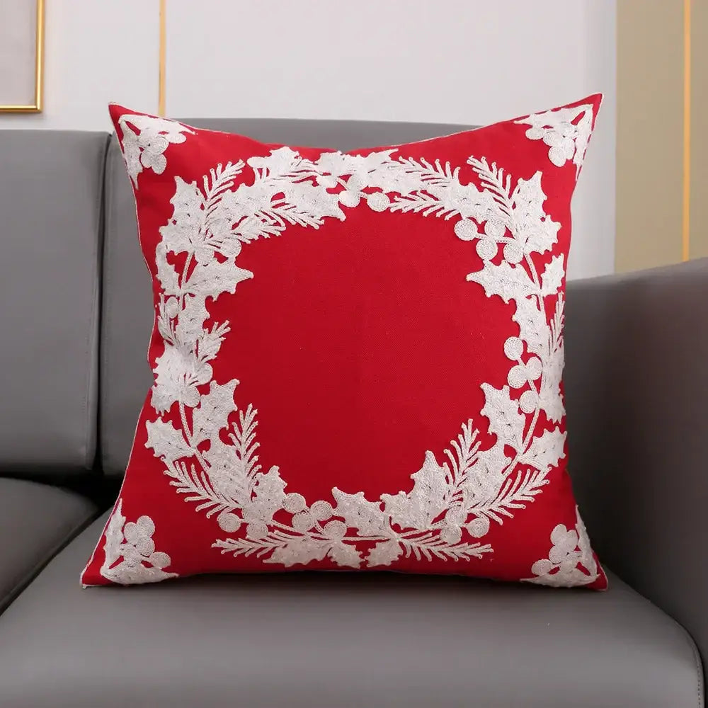 Red Deer Snowflake Cushion Cover