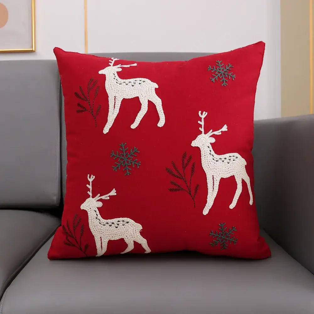 Red Deer Snowflake Cushion Cover