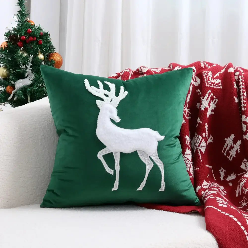 Red Christmas Elk Pillow Cover
