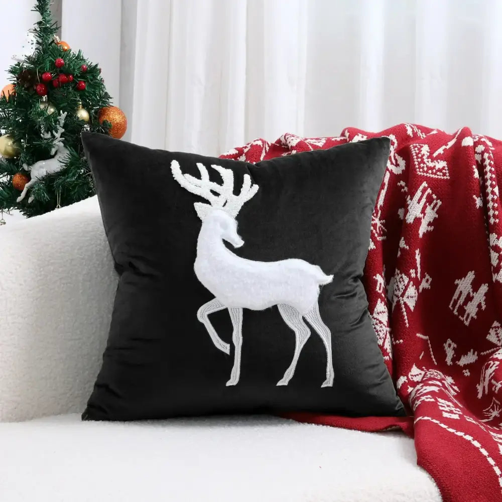 Red Christmas Elk Pillow Cover