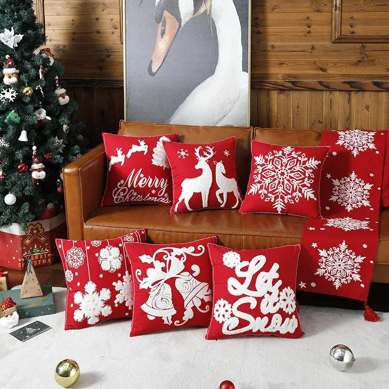 Red Embroidered Pillow Covers