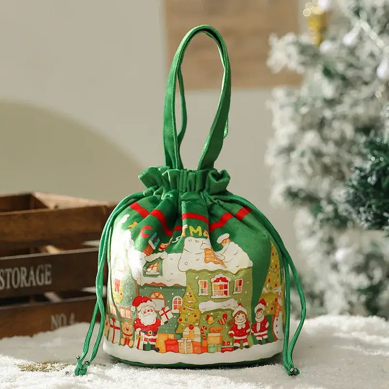 Green Santa Drawstring Bag