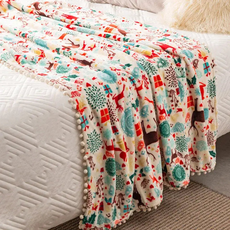 Reindeer Flannel Blanket Shawl
