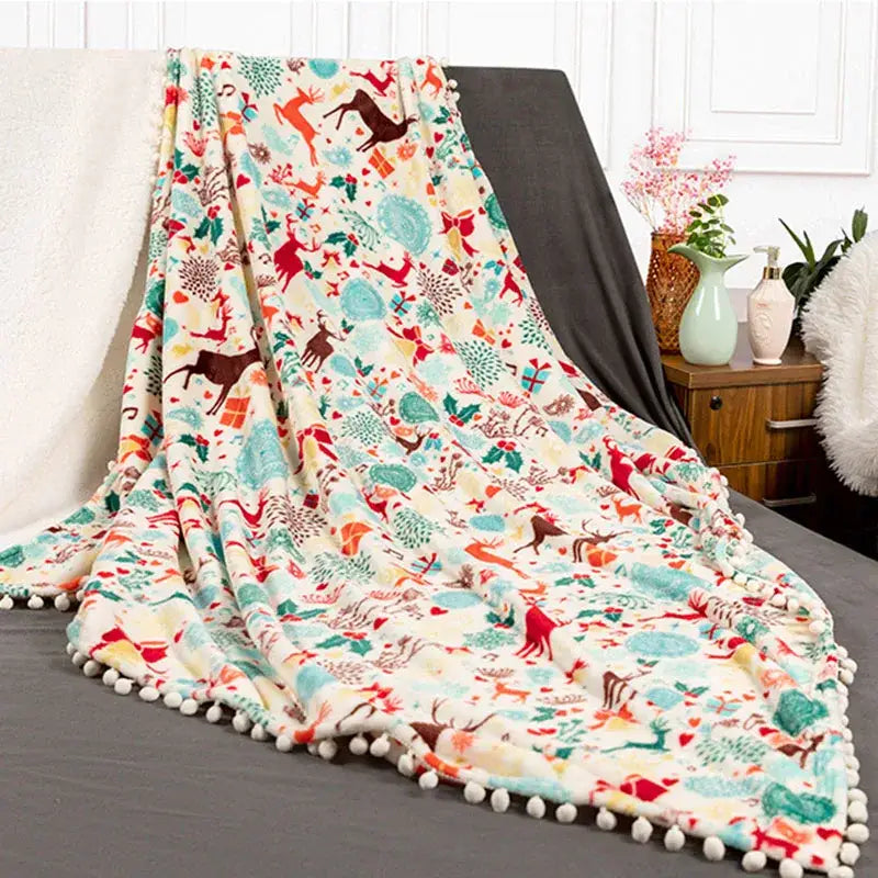 Reindeer Flannel Blanket Shawl