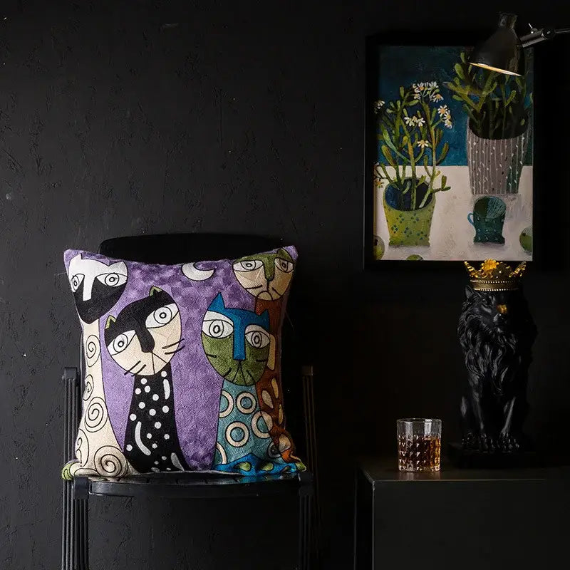 Abstract Cat Cushion Cover
