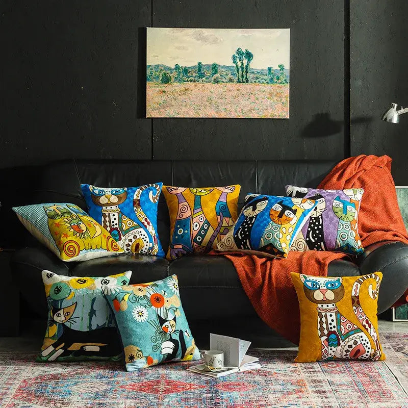 Abstract Cat Cushion Cover