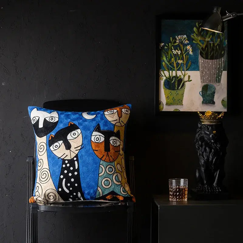 Abstract Cat Cushion Cover