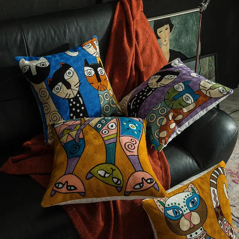 Abstract Cat Cushion Cover