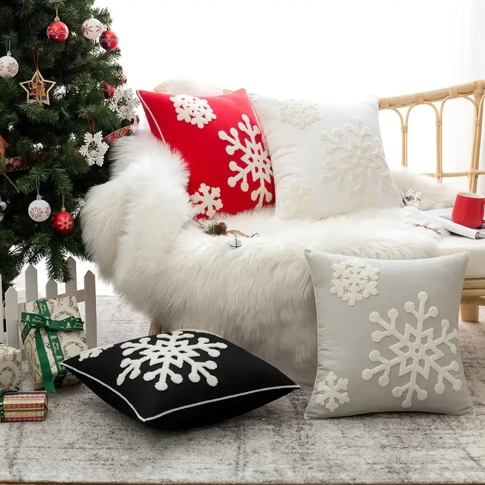 Snowflake Embroidered Cushion Cover