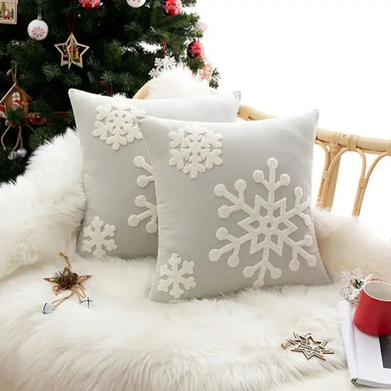Snowflake Embroidered Cushion Cover