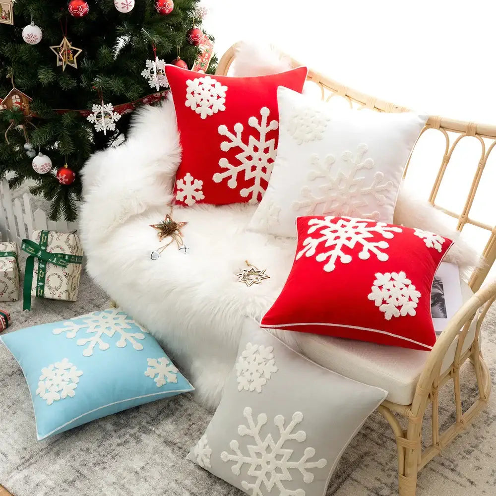 Snowflake Embroidered Cushion Cover