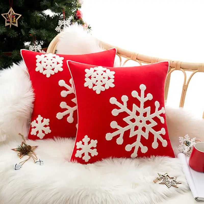 Snowflake Embroidered Cushion Cover
