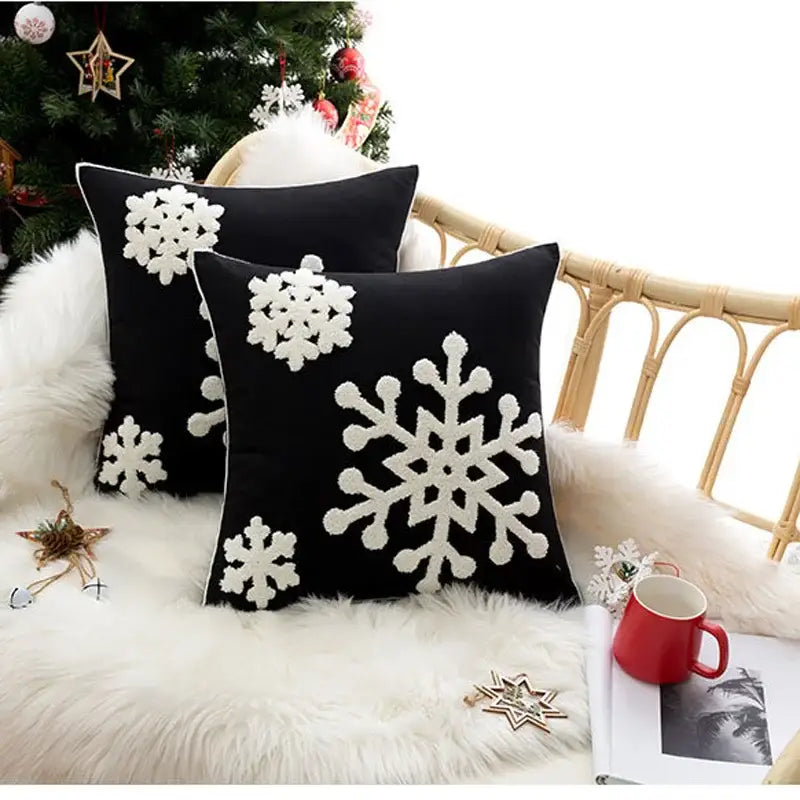 Snowflake Embroidered Cushion Cover