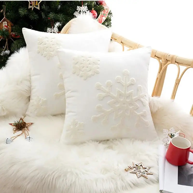 Snowflake Embroidered Cushion Cover