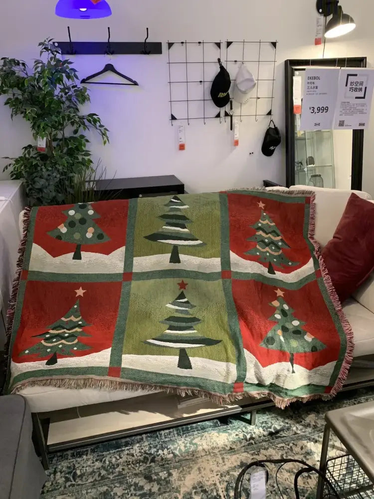 Beige Woven Christmas Throw