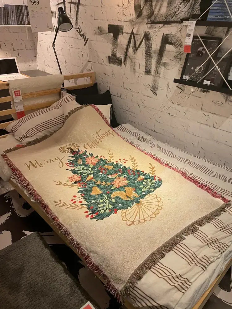Beige Woven Christmas Throw