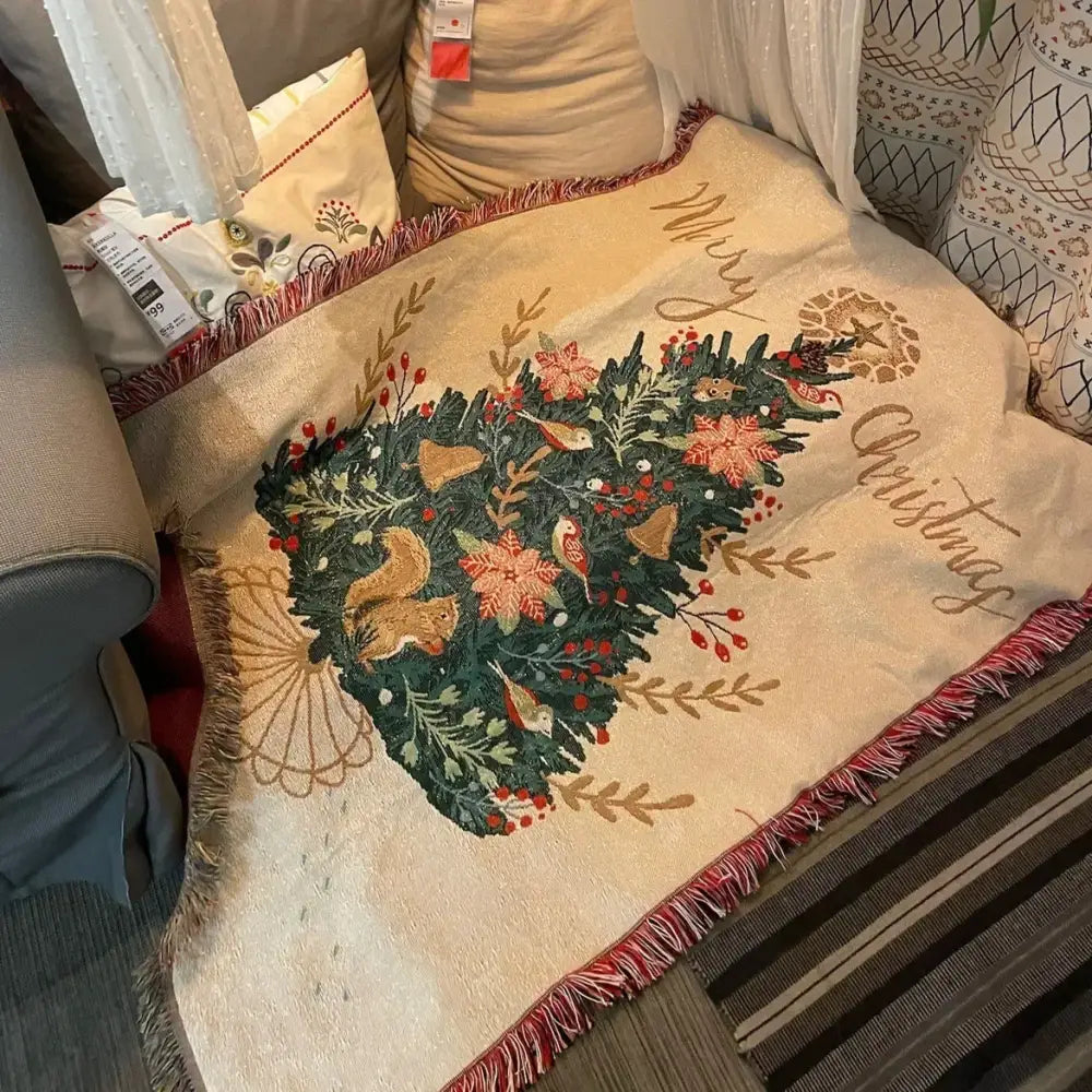 Beige Woven Christmas Throw