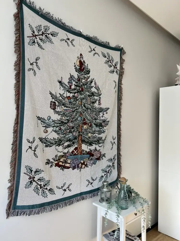 Beige Woven Christmas Throw