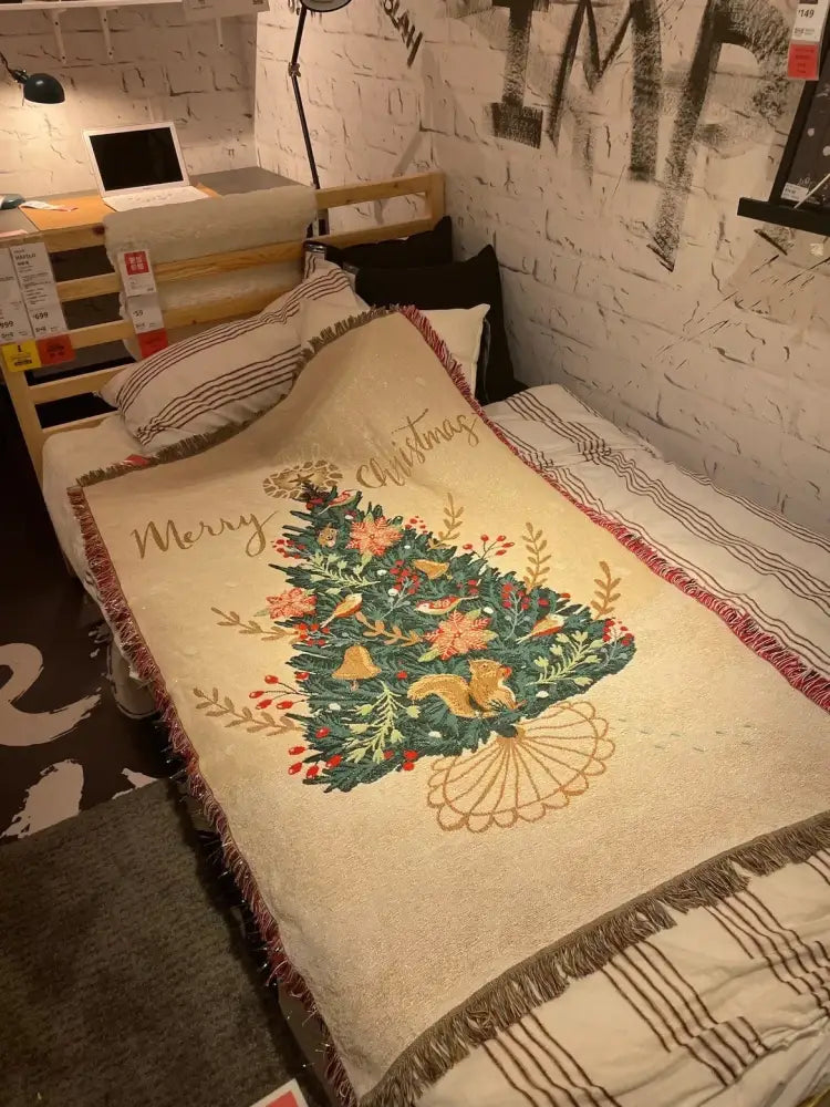 Beige Woven Christmas Throw