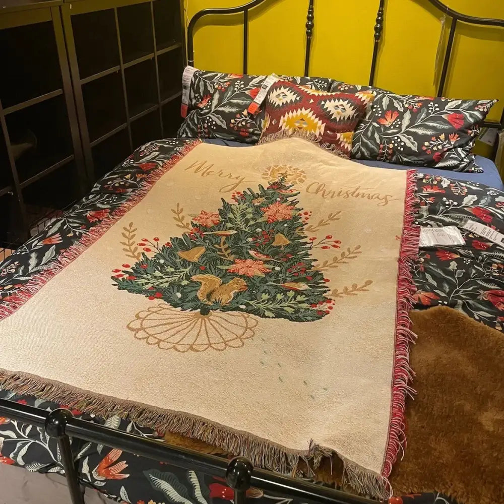 Beige Woven Christmas Throw